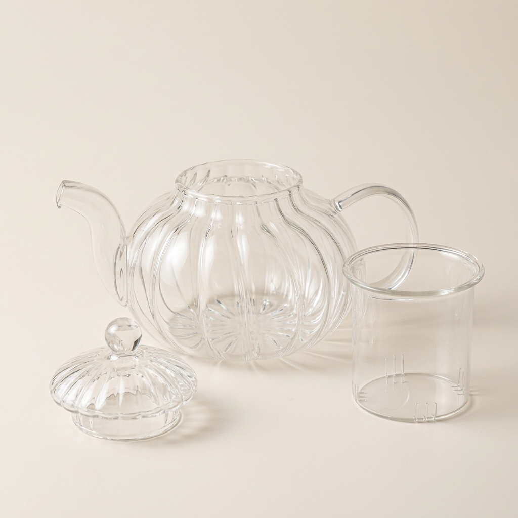 Ribbed Glass Teapot with Infuser