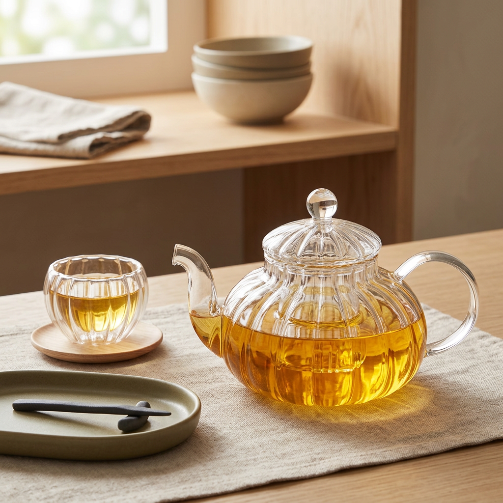 Ribbed Glass Teapot with Infuser