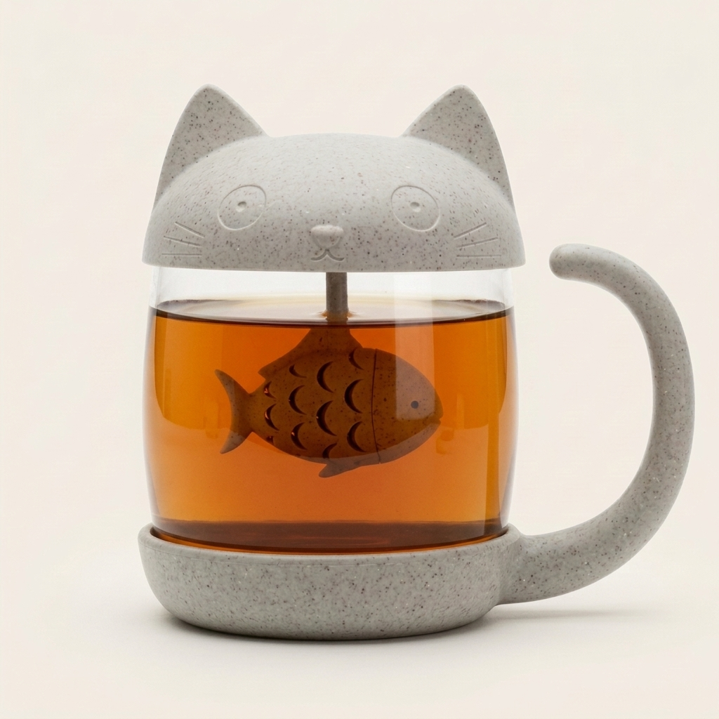 Cat Glass Tea Mug with Fish Infuser, 250 ml
