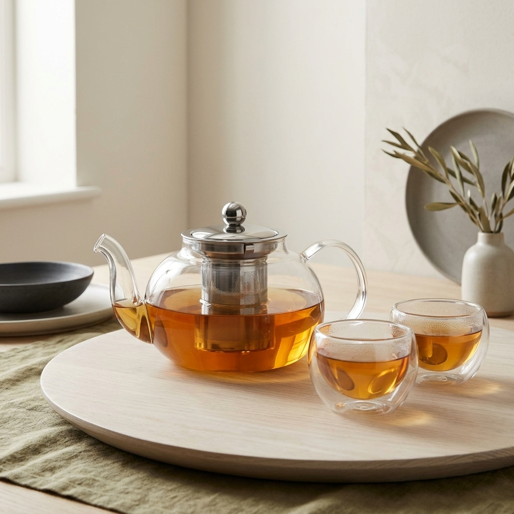 Wide Glass Teapot with Steel Infuser