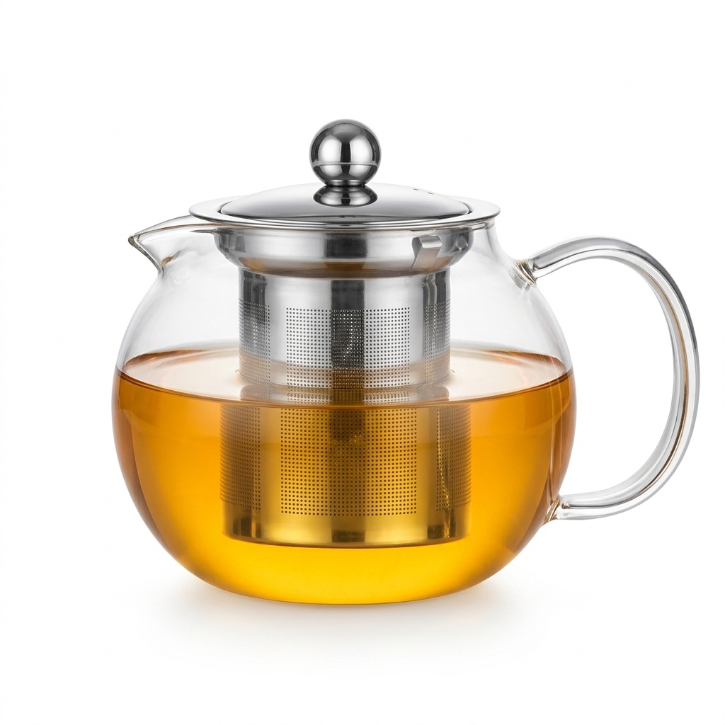 Round Glass Teapot with Steel Infuser
