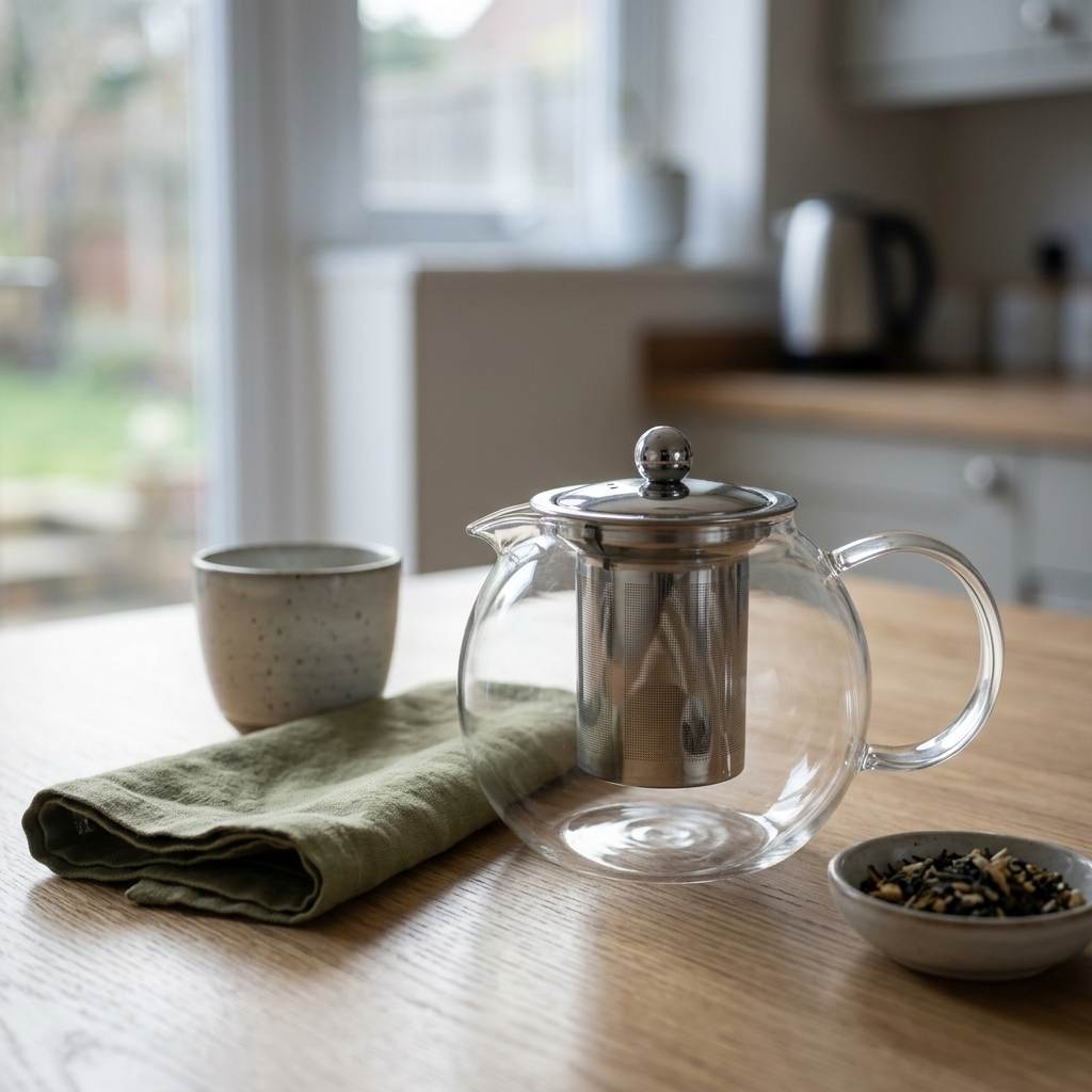 Round Glass Teapot with Steel Infuser