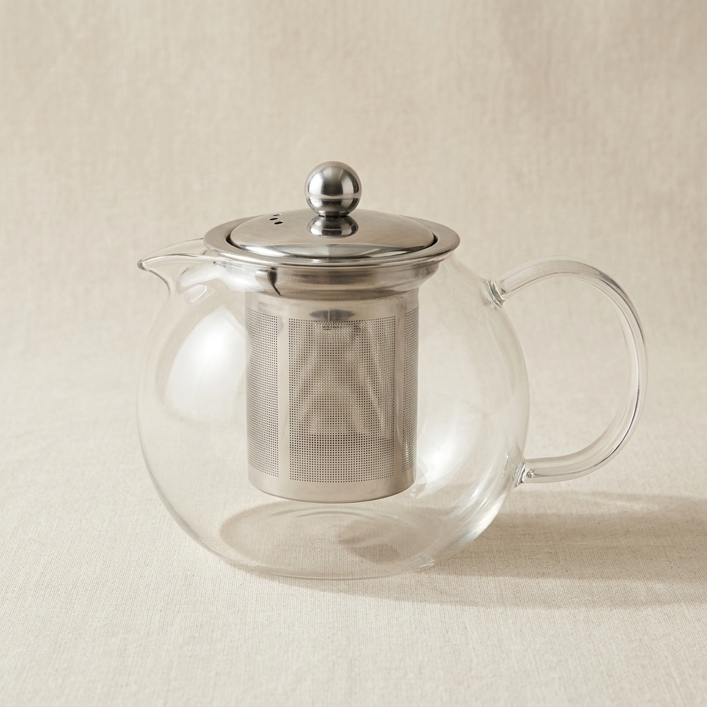 Round Glass Teapot with Steel Infuser