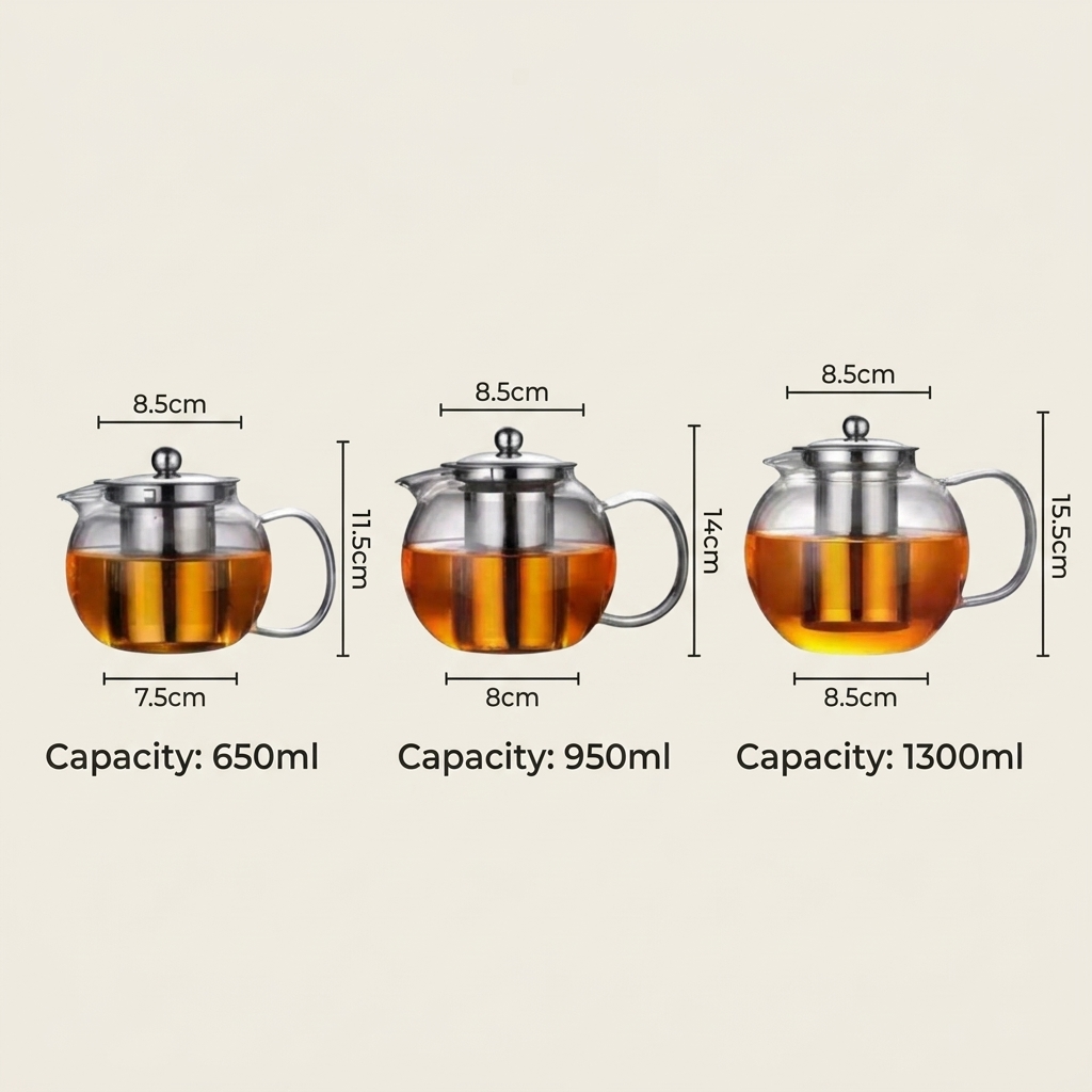 Round Glass Teapot with Steel Infuser