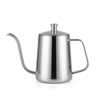 Silver Gooseneck Pour-Over Kettle in stainless steel, on a white background